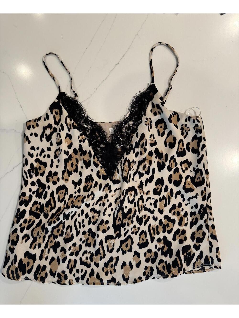 Socialite Leopard Print Lace Trim Cami Top Size XS